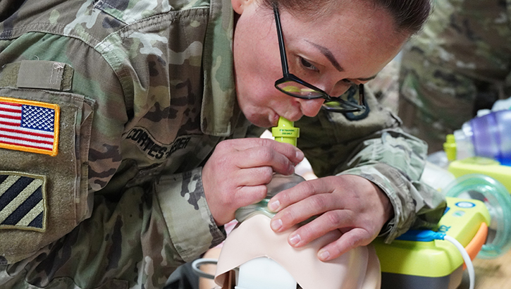 Military medical personnel in life support class