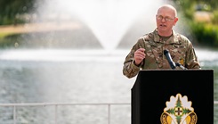 Command Sgt. Maj. Albert Harris speaking at Madigan Army Medical Center