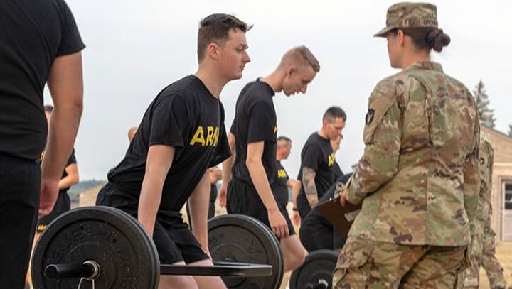 Image of Military personnel physically training.