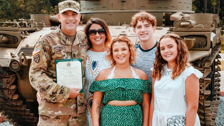 Image of McGrath in uniform with his family.