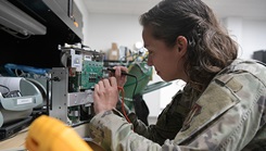 U.S. Air Force Staff Sgt. Monica Hewey works on ventilator