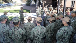 Rear Adm. Guido Valdes, commander of Naval Medical Forces Pacific, thanks the medical Command Post Exercise participants for their hard work and dedication following a successful completion of the exercise, Nov. 1. The CPX tested essential skills in medical command and control, patient movement, and logistical support, strengthening Navy Medicine’s expeditionary readiness. Keen Sword is a biennial, joint and bilateral field-training exercise involving U.S. military and Japan Self-Defense Forces personnel, designed to increase readiness and interoperability while strengthening the U.S.-Japan alliance. (U.S. Navy photo by Arsenio R. Cortez Jr.)