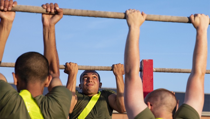 Image of Military personnel during physical training .