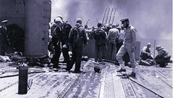 historic photo of military personnel on the USS Yorktown 1942