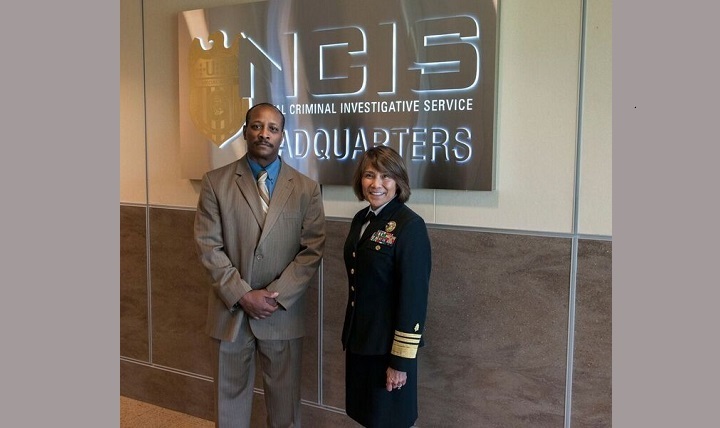 Special Agent Mark Ridley, Deputy Director of the Naval Criminal Investigative Service (left) and Navy Vice Admiral Raquel Bono, Director of the Defense Health Agency (right) pose for a photo. The Naval Criminal Investigative Service Headquarters hosted an event celebrating Asian American and Pacific Islander Heritage Month. Asian American and Pacific Islander Heritage Month takes place each May to celebrate the culture, traditions and history of Asian Americans and Pacific Islanders in the United States. Bono spoke about being the daughter of Filipino immigrants and how her parents' cultural heritage influenced her upbringing, work ethic and world view. (Courtesy photo)