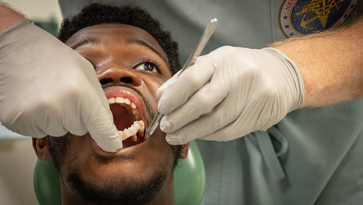 Image of Marine Corps Lance Cpl. Jaden Murry had nearly all of his lower jaw removed because of a tumor. The procedure was the DOD’s first ever immediate jaw reconstruction surgery using 3D-printed teeth. Click to open a larger version of the image.