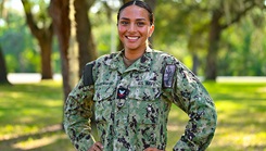 U.S. Navy Hospital Corpsman 2nd Class Jocelyne Palacios-Martinez poses for a photo after her graduation from the Aviation Physiologist Technician course at the Naval Aerospace Medical Institute, Aug. 22. Students of the course now receive transferrable college credit through the Uniformed Services University and their College of Allied Health Sciences. The Navy Medicine Operational Training Command is the U.S. Navy’s leader in operational medicine and trains specialty providers for aviation, surface, submarine, expeditionary, and special operations communities. (Photo by U.S. Navy Mass Communication Specialist 1st Class Russell Lindsey) 
