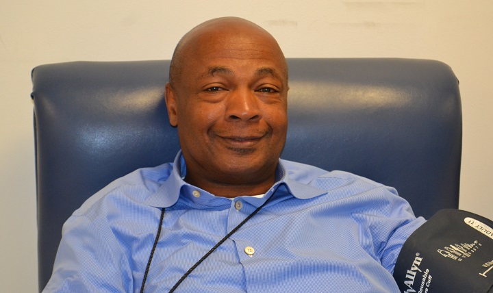 Clifford Jackson donates blood in honor of his friend at the Pentagon Blood Donor Center. 