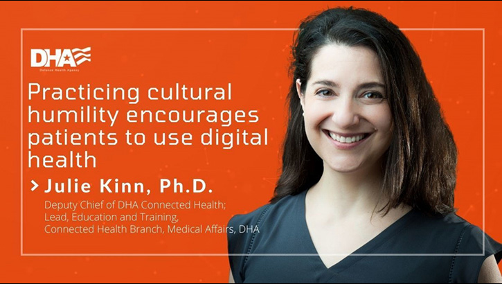 Picture of a women smiling with the words "Practicing cultural humanity encourages patients to use digital health" 