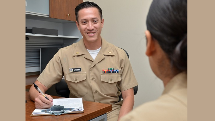 Navy Lt. Cmdr. John Derenne, a psychiatrist at Naval Hospital Jacksonville, discusses mental health and resiliency at the hospital’s Behavioral Health Clinic. Derenne, a native of Orange, California, says, “Mental health challenges should not be hidden or ignored; seeking help early is a sign of strength. Just like physical fitness, good mental health is integral to your well-being and mission readiness.” (U.S. Navy photo by Jacob Sippel)