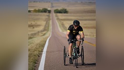 U.S. Army Sgt. First Class Jeffrey Peters rides on a trike during his week with the Paralympic Talent ID Camp