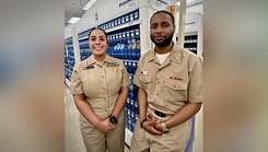 U.S. Public Health Service Lt. Catherine Bobea and U.S. Navy Lt. Andre Burnett may have had different ways to become pharmacists, but both ended up at the Naval Medical Center San Diego . (Courtesy Photo)