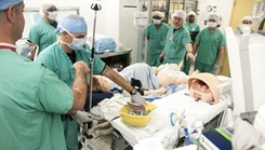 Military health personnel wearing face mask during medical training