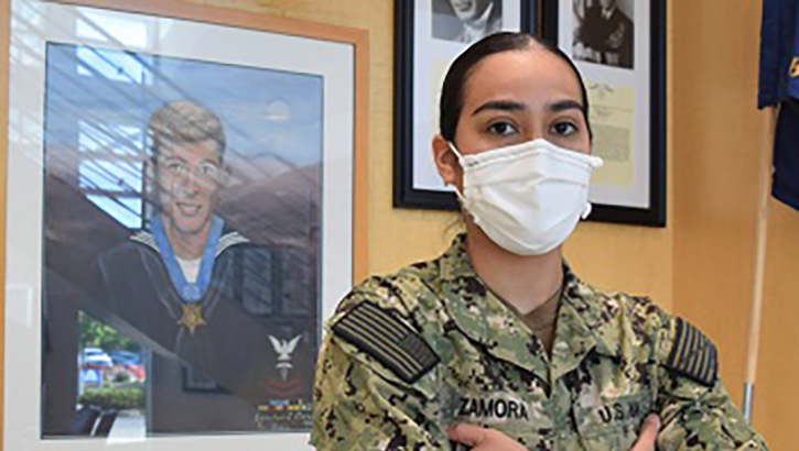 Picture of military health personnel wearing a face mask posing 