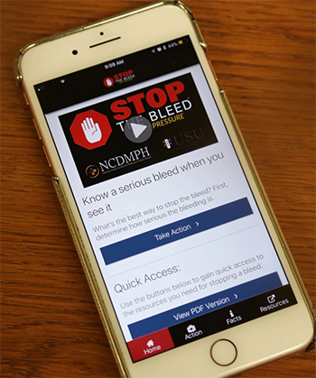 A photo of the "Stop the Bleed" app 