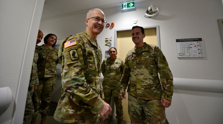Lt. Gen. Ronald Place, Director, Defense Health Agency, visits with the staff of the Stuttgart Army Health Clinic in Germany.  Since becoming DHA Director, Lt. Gen. Place has focused on creating great outcomes for the beneficiaries who rely on the Military Health System for their health care.