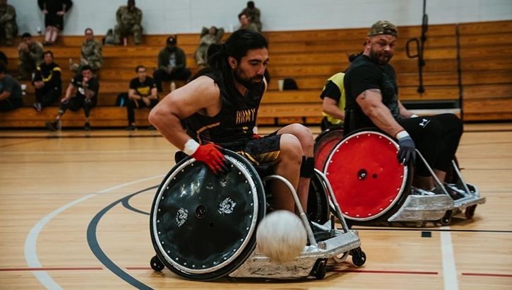Retired U.S. Army Sgt. Justin Mathers competing in wheelchair rugby