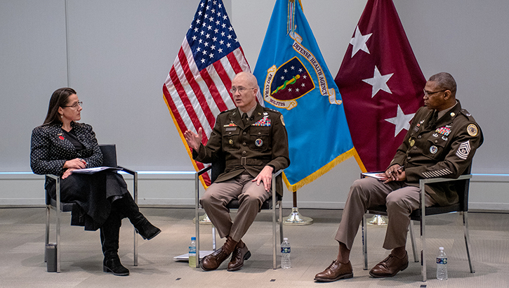 Photo of U.S. Army Lt. Gen. (Dr.) Ronald Place, Christianne Witten, and DHA Senior Enlisted Leader Command Sgt. Maj. Michael Gragg