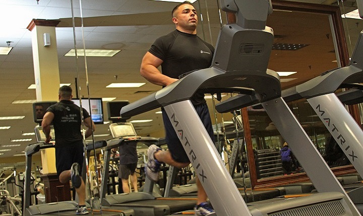 Man running on a treadmill