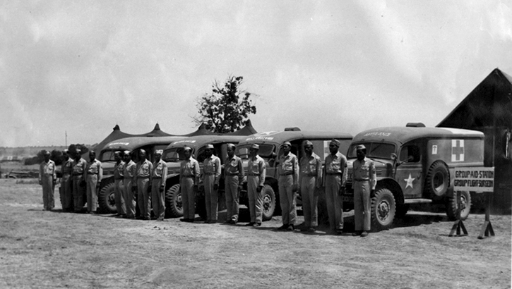 The 332nd Fighter Group Medical Detachment poses for a group photo in 1944. The policies of the armed services in World War II reflected the stresses and contradictions of segregated American society of the time, and historical records show the U.S. Army Air Forces and its medical service were no exception. (Courtesy Photo/U.S. Air Force)