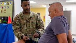 U.S. Air Force Airman 1st Class Jaritza Monter, 325th Operational Medical Readiness Squadron physical therapist technician, takes notes 