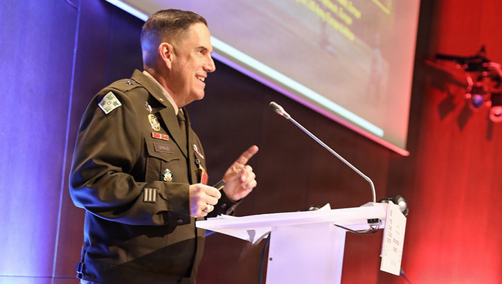 U.S. Army Brig. Gen. Roger Giraud speaking to more than 200 senior NATO medical leaders from across Europe
