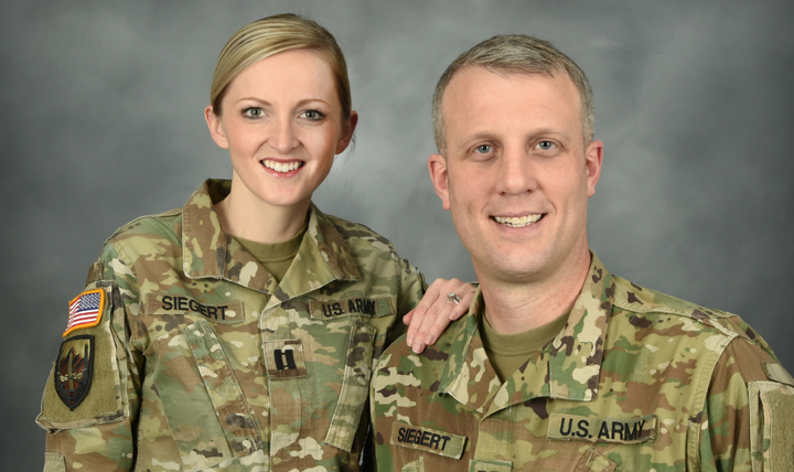 Feb. 14, 2018 marks the ninth Valentine’s Day in a dual-military marriage for Army Capts. Jenna Siegert, a family nurse practitioner, and Mike Siegert, chief of clinical operations at William Beaumont Army Medical Center in El Paso, Texas. (Courtesy photo by Rick Escajeda)
