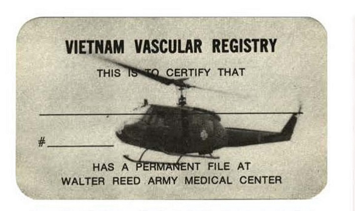 The Vietnam Vascular Registry, developed by Dr. Norman Rich at Walter Reed General Hospital, documented and analyzed blood vessel injuries in Vietnam. Each patient entered into the registry was assigned a consecutive number and given a vascular registry card, such as this one. (Courtesy photo by Dr. Norm Rich)