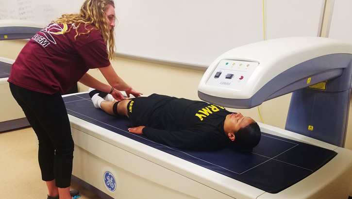An Army trainee at Fort Jackson, South Carolina, gets a bone density scan as part of a study with the U.S. Army Research Institute of Environmental Medicine, Massachusetts, that's aimed at reducing musculoskeletal injuries. (Courtesy photo) 