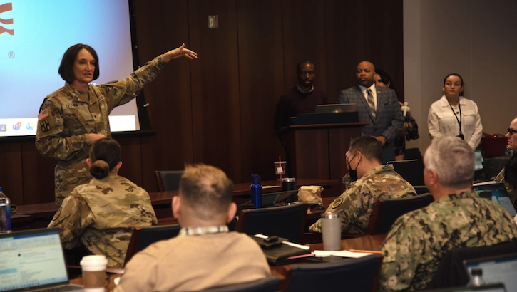 Army Brig. Gen. Deydre Teyhen addresses a training seminar