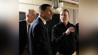 Link to Photo: arin Selnick (front center), the official performing the duties of Under Secretary of Defense for Personnel and Readiness, listens to U.S. Navy Cmdr. Russel Jarvis (right), Walter Reed’s chief of facilities, explain the extent of the water damage in a mechanical room. On the left is Acting Principal Deputy Assistant Secretary of Defense for Health Affairs Dr. David Smith.