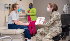 Three women in a medical office.