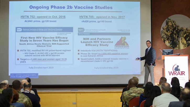 Dr. John Mascola, director of the National Institutes of Health Vaccine Research Center, discusses HIV vaccine progress at the Walter Reed Army Institute of Research, Nov. 26, during a World AIDS Day commemoration.  (U.S. Army photo)