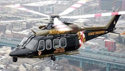 A Maryland State Police medevac helicopter transports a patient to the R Adams Cowley Shock Trauma Center