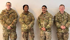 U.S. Army Pfc. Jesse Schnarrs, U.S. Army Pfc. Jayla Seymour, U.S. Army Cpl. Perez, and U.S. Army Spc. Andrew Hunt, medics from the 1st Battalion, 67th Armored Regiment, 3rd Armored Brigade Combat Team, 1st Armored Division taken in Poland, Feb. 18, 2025