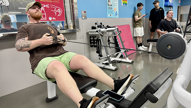 Joshua Belangia, 765th Transportation (Terminal) Battalion, works out on March 28, 2025, on the U.S. Army Garrison in Zama, Japan.