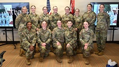 Lt. Col. Noelle Dove, deputy director OB-GYN nursing specialty course, 1st. Lt. Mikayla Fletcher, Cpt. Hannah Lloyd, 1st Lt. Francesca Aviles-Winn, 1st. Lt. Zoie Walther, (top row) Lt. Col. Bethany Gardner, director OB-GYN nursing specialty course, 1st. Lt. Anna Drury-Palermo, 1st Lt. Megan Harper, 1st. Lt. Zoie Matson, 1st Lt. Caitlin McCollom, 1st Lt. Victoria McHale, 1st Lt. Victoria Vinson the Army’s newest OB-GYN nurses, and said Lt. Col. Merry Fontenot, chief, department of women’s health pose for a photo after the Carl R. Darnall Army Medical Center’s OB-GYN Nursing Specialty Course graduation