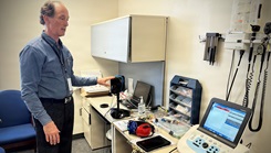 Dr. Jeffrey Russell, occupational audiologist with Naval Medical Center Camp Lejeune, discusses various hearing testing equipment at the Naval Medical Center Camp Lejeune Occupational Audiology Department. 