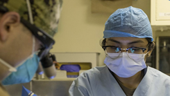 Military dental personnel working on a patient