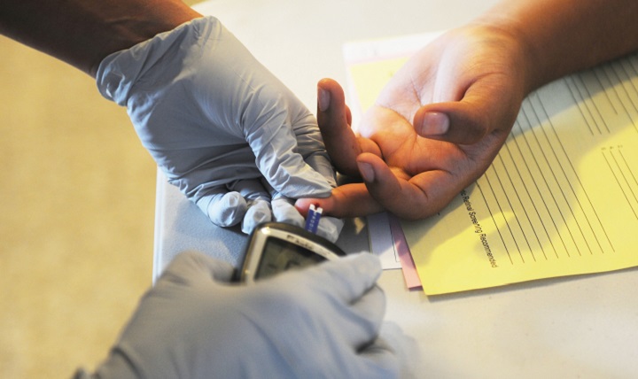 The finger-prick test.^[[Image](https://health.mil/News/Gallery/Photos/2016/11/21/Glucose-Screening) by the [U.S. Army](https://www.army.mil/) is in the public domain]