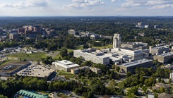 An aerial view of Walter Reed National Military Medical Center and the National Institutes of Health in Bethesda, Md.
