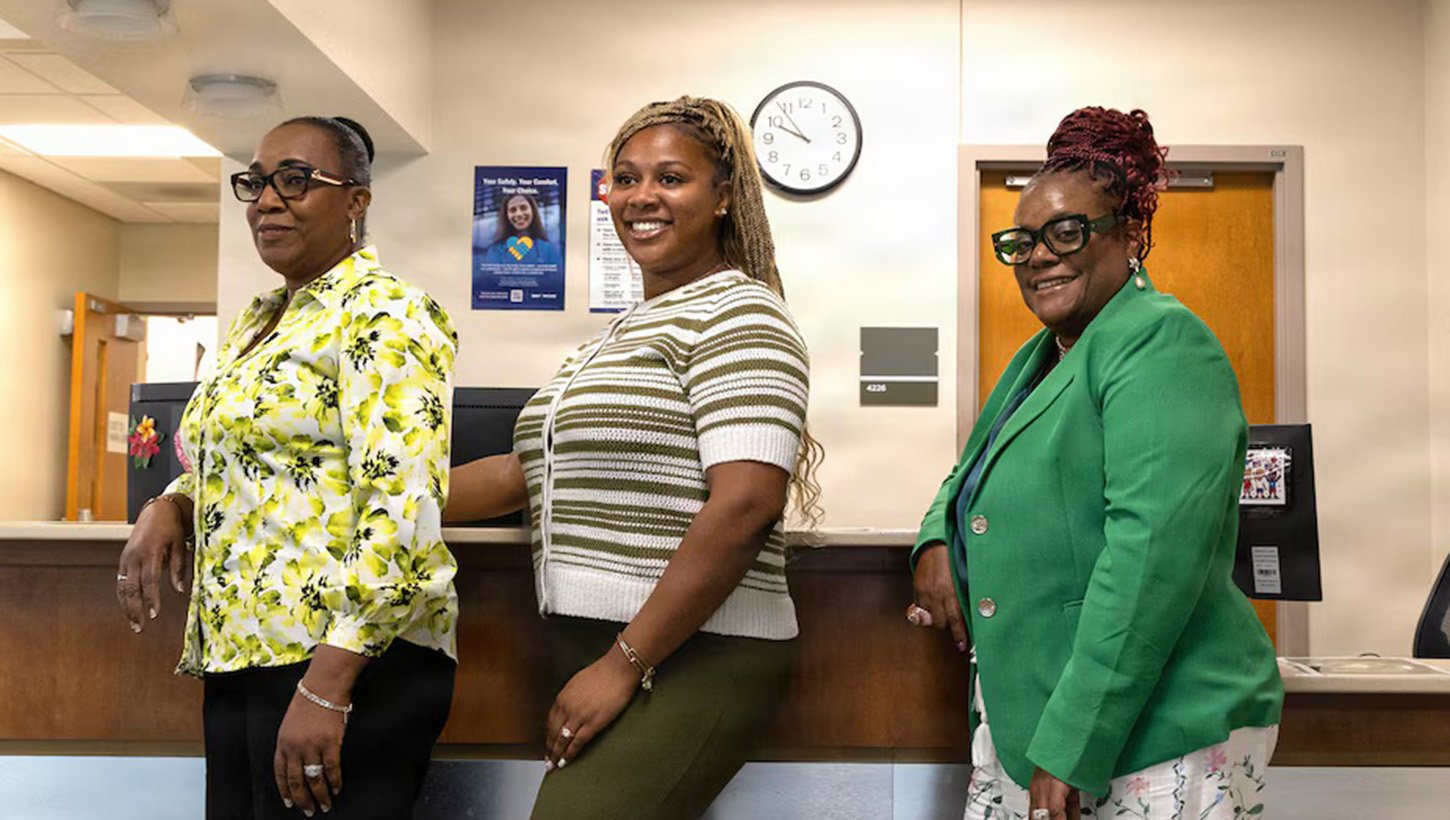 Faymarie Brown, Kaylah Smith and Sandra Patrick of Walter Reed National Military Medical Center’s Pediatric Specialty Clinics pose for a picture