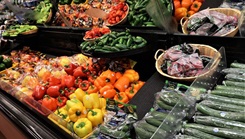 Vegetables displayed at a grocery store.