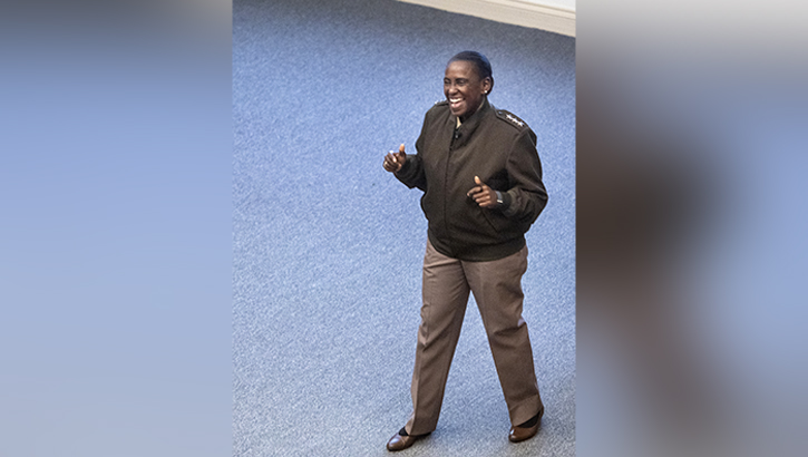 Defense Health Agency Director, U.S. Army Lt. Gen. Telita Crosland speaks during a plenary session of the annual DHA Graduate Medical Education Selection Board meeting, Nov. 19, 2024, at the Uniformed Services University of the  Health Sciences, Bethesda, Maryland.