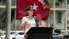 Photo of Brigadier General Deydre Teyhen speaks at the US Army Garrison Hawaii's Celebration of Service 