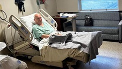 Pastor Leon Bachelor recovers after being resuscitated from a major heart attack, July 19, in Alexandria, Louisiana. U.S. Army Pfc. Amanda Sanchez provided lifesaving efforts to Bachelor after he collapsed during a service.