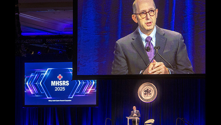 Image of Dr. Stephen Ferrara, acting assistant secretary of defense for health affairs, gives opening remarks at the 2025 Military Health System Research Symposium.