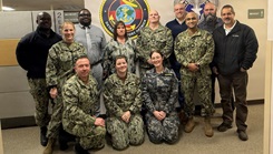 From Left to right: HM1 Emmanuel Dei, Mr. Germaine Haywood, Mrs. Mindy Scruggs (DHA), Mr. Ryan Lloyd, Mr. Charles Elliot (MSC), Capt. Noel Koenig (USNS Mercy), Lt. Cmdr. Chirag Patel, Mr. Mario Brito, Lt. Johnathan Oliva (USNS Mercy), HM1 Katlyn Schrecengost, Royal Navy LEUT Josephine Hancock