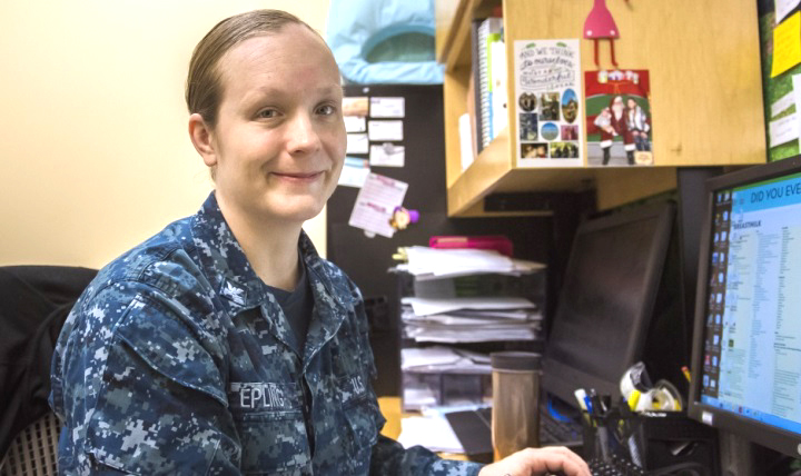 Hospital Corpsman 3rd Class Talena Epling proudly serves in her role as a Fort Belvoir Community Hospital board-certified lactation consultant, a rarity among enlisted service members. (Department of Defense photos by Reese Brown)