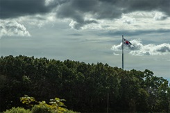 The Republic of Korea flag flies over the Korean Demilitarized Zone in Panmujom, South Korea.